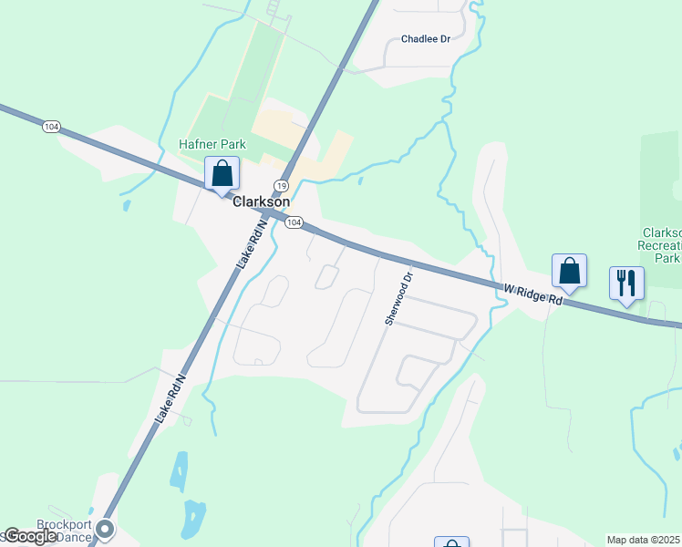 map of restaurants, bars, coffee shops, grocery stores, and more near 8301 West Ridge Road in Brockport