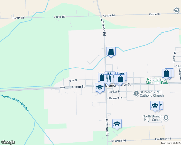 map of restaurants, bars, coffee shops, grocery stores, and more near 6827 Spring Street in North Branch