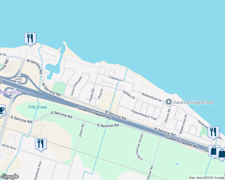 map of restaurants, bars, coffee shops, grocery stores, and more near 70 Galileo Drive in Hamilton