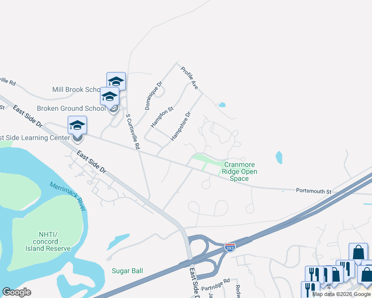map of restaurants, bars, coffee shops, grocery stores, and more near 90 Mascoma Place in Concord