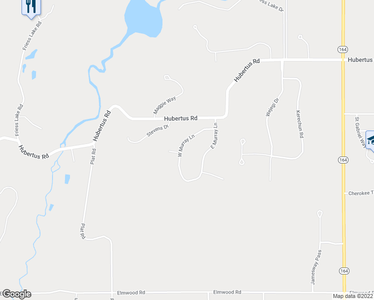 map of restaurants, bars, coffee shops, grocery stores, and more near 1124 West Murray Lane in Hubertus