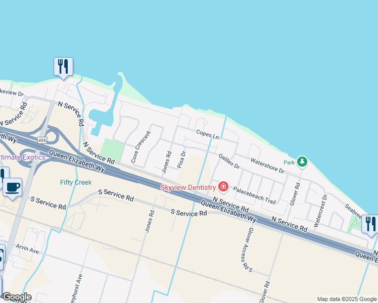 map of restaurants, bars, coffee shops, grocery stores, and more near 40 Galileo Drive in Hamilton