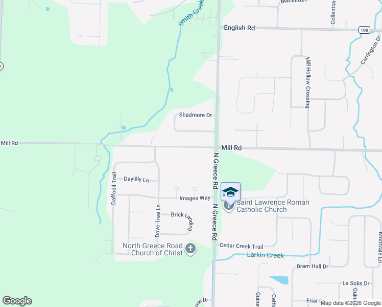 map of restaurants, bars, coffee shops, grocery stores, and more near 419 Mill Road in Rochester