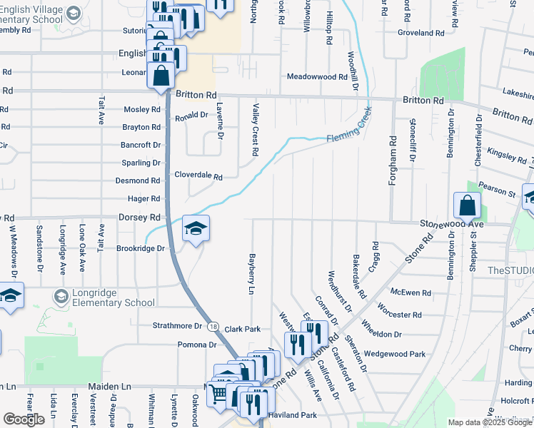map of restaurants, bars, coffee shops, grocery stores, and more near 522 Stonewood Avenue in Rochester