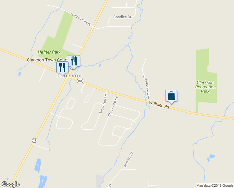 map of restaurants, bars, coffee shops, grocery stores, and more near 8201 West Ridge Road in Brockport