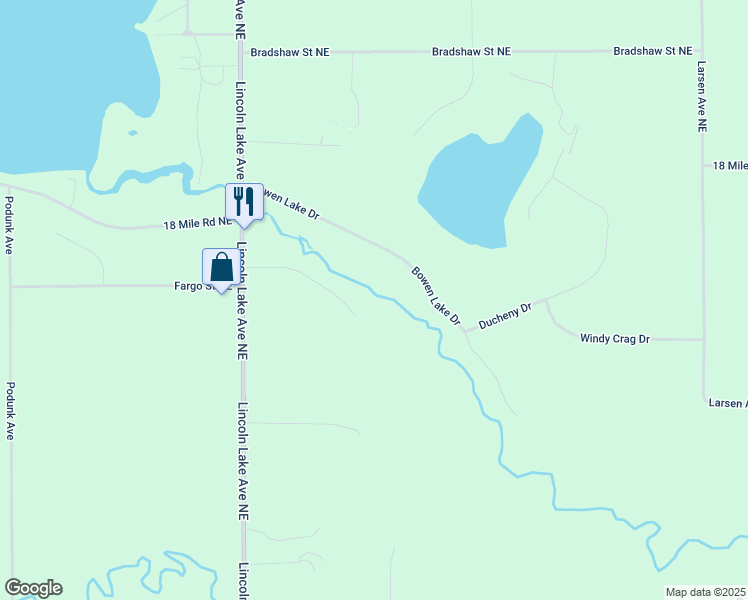 map of restaurants, bars, coffee shops, grocery stores, and more near 13015 Riverview Drive in Gowen