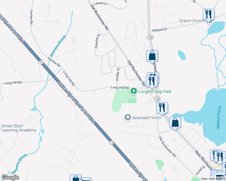 map of restaurants, bars, coffee shops, grocery stores, and more near 60 Long Hill Road in Dover