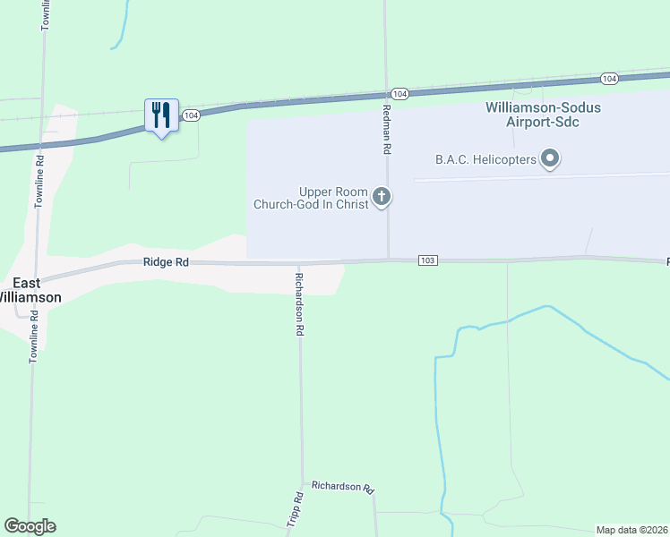 map of restaurants, bars, coffee shops, grocery stores, and more near 5296 Ridge Road in Williamson
