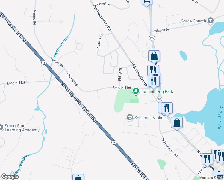 map of restaurants, bars, coffee shops, grocery stores, and more near 60 Long Hill Road in Dover