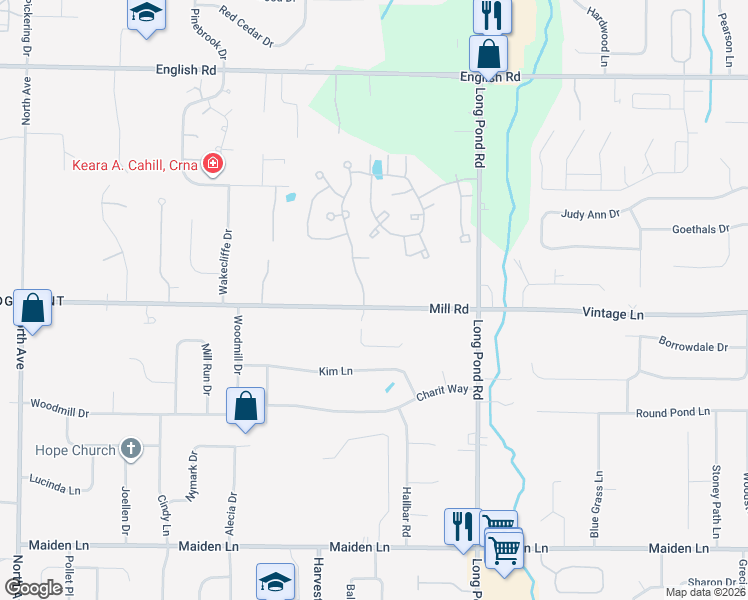 map of restaurants, bars, coffee shops, grocery stores, and more near 38 Mill Road in Rochester