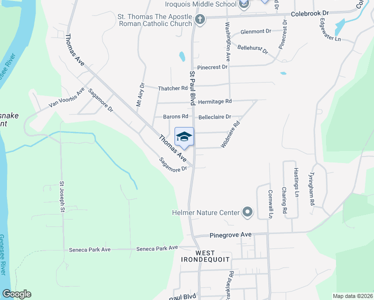 map of restaurants, bars, coffee shops, grocery stores, and more near 4143 Saint Paul Boulevard in Rochester