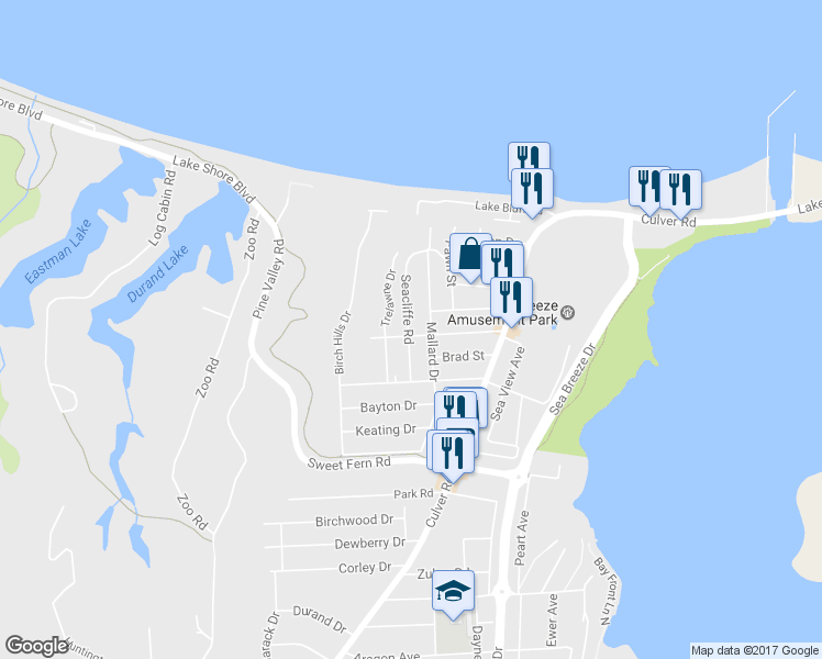 map of restaurants, bars, coffee shops, grocery stores, and more near 124 Pinehill Drive in Rochester