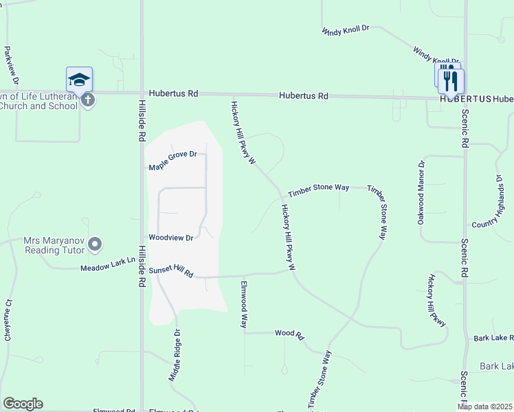 map of restaurants, bars, coffee shops, grocery stores, and more near 3960 Timber Stone Court in Hubertus
