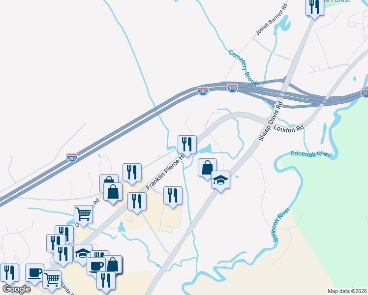 map of restaurants, bars, coffee shops, grocery stores, and more near 371 Old Loudon Road in Concord