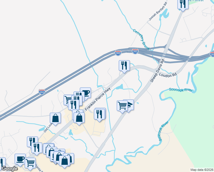 map of restaurants, bars, coffee shops, grocery stores, and more near 371 Old Loudon Road in Concord