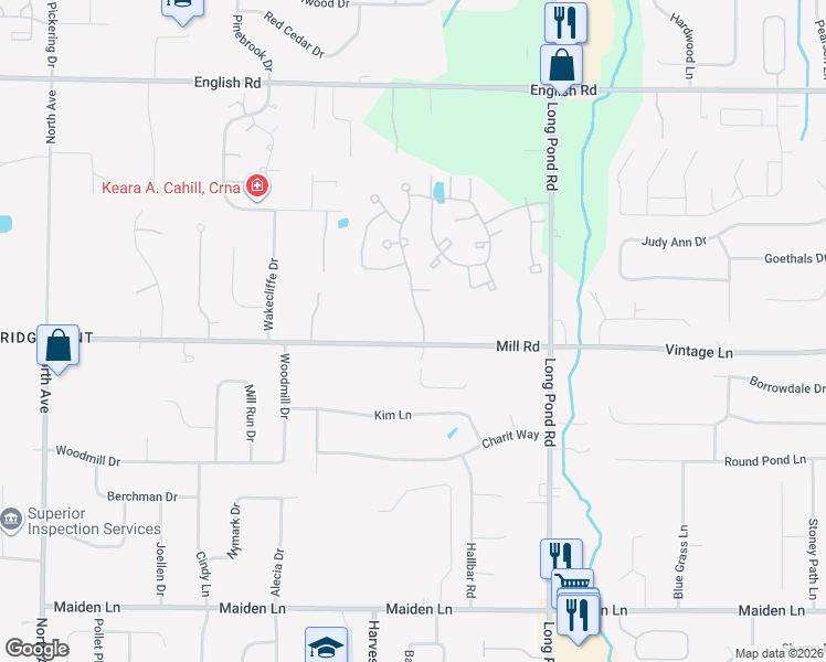map of restaurants, bars, coffee shops, grocery stores, and more near 38 Mill Road in Rochester