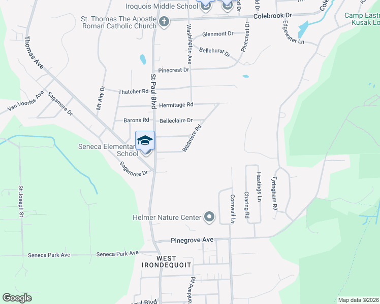map of restaurants, bars, coffee shops, grocery stores, and more near 89 Wildmere Road in Rochester