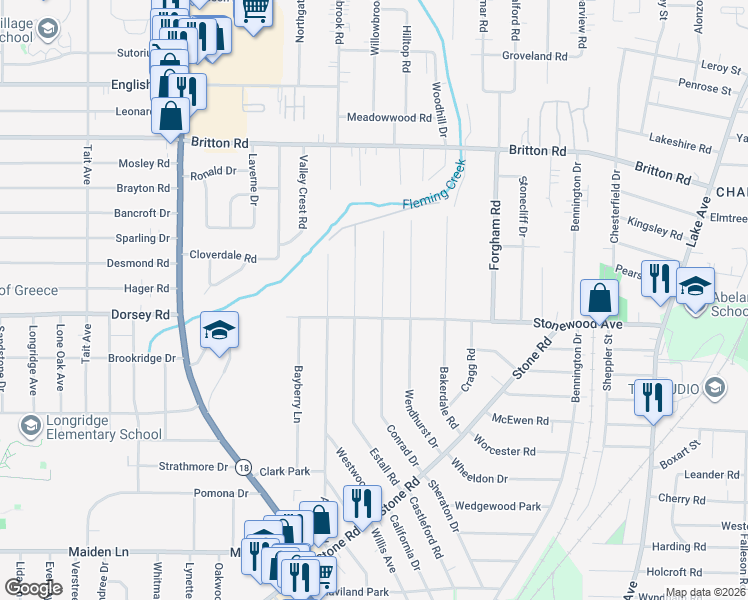 map of restaurants, bars, coffee shops, grocery stores, and more near 280 Conrad Drive in Rochester