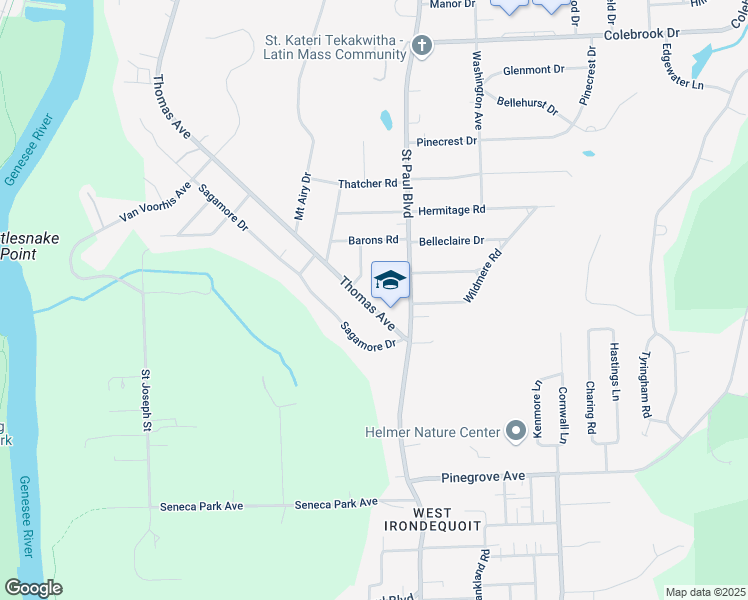 map of restaurants, bars, coffee shops, grocery stores, and more near 74 Thomas Avenue in Rochester