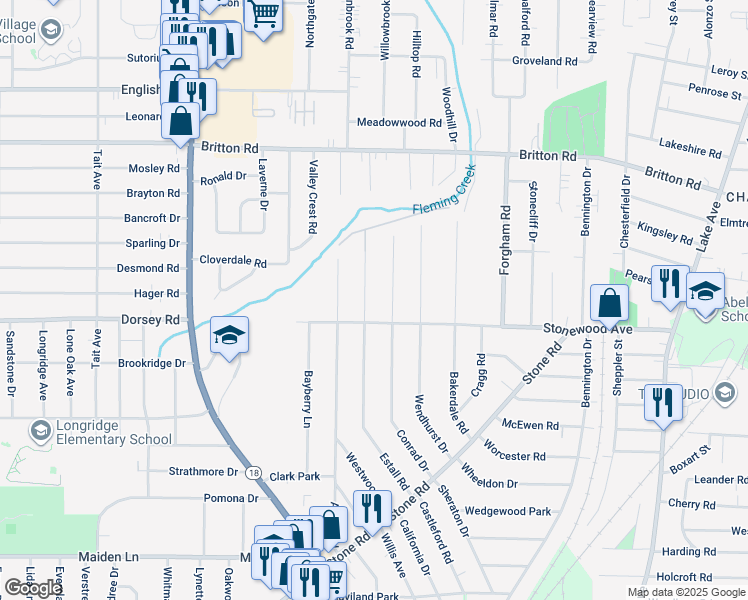 map of restaurants, bars, coffee shops, grocery stores, and more near 321 Estall Road in Rochester