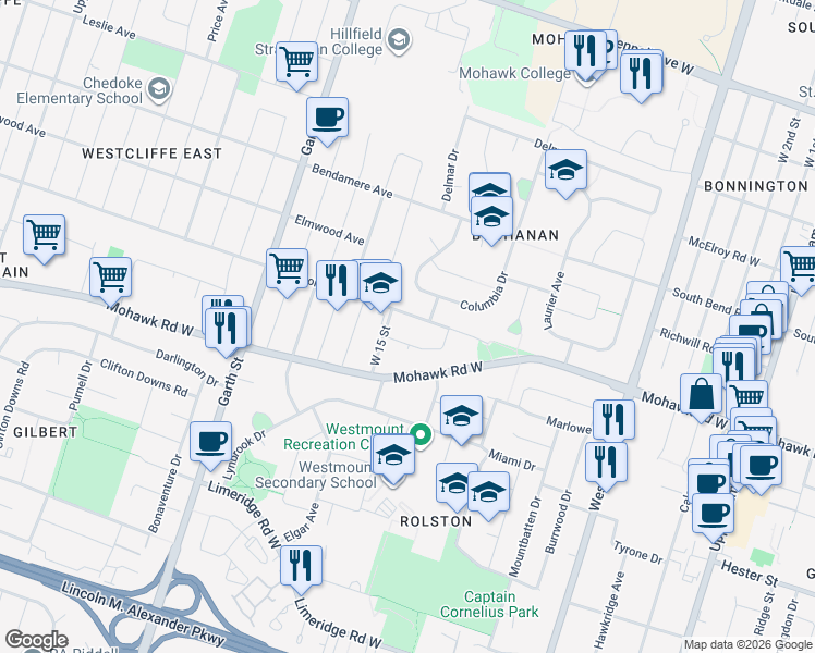 map of restaurants, bars, coffee shops, grocery stores, and more near 71 Sanatorium Road in Hamilton