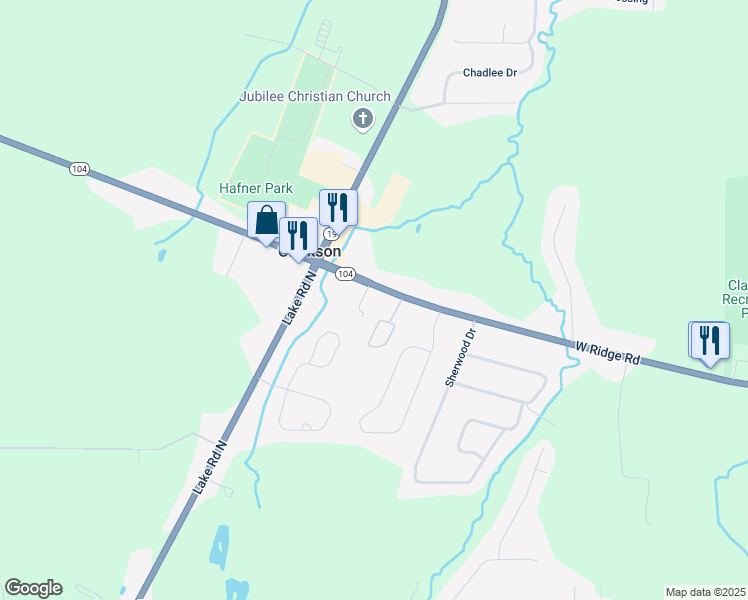 map of restaurants, bars, coffee shops, grocery stores, and more near 14 Lifetime Way in Brockport