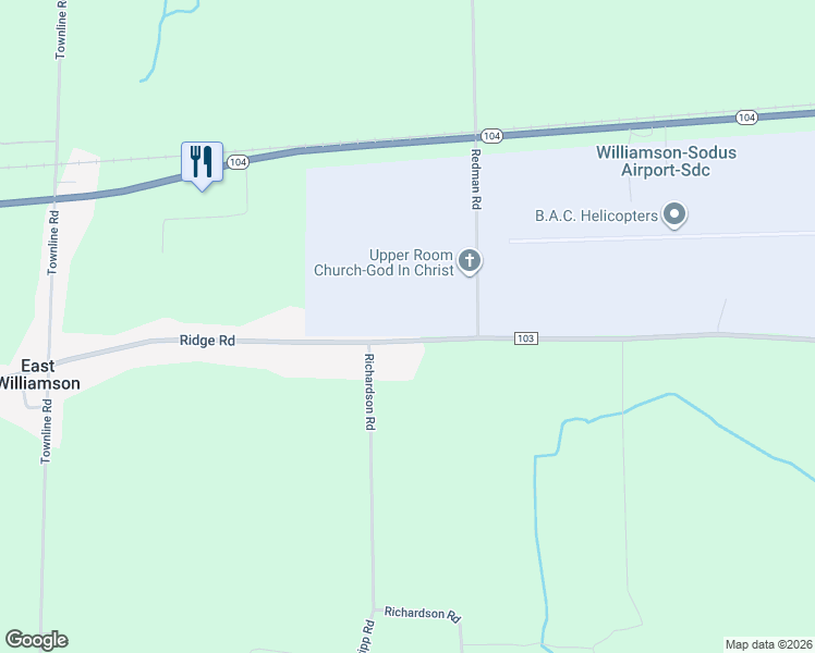 map of restaurants, bars, coffee shops, grocery stores, and more near 5296 Ridge Road in Williamson