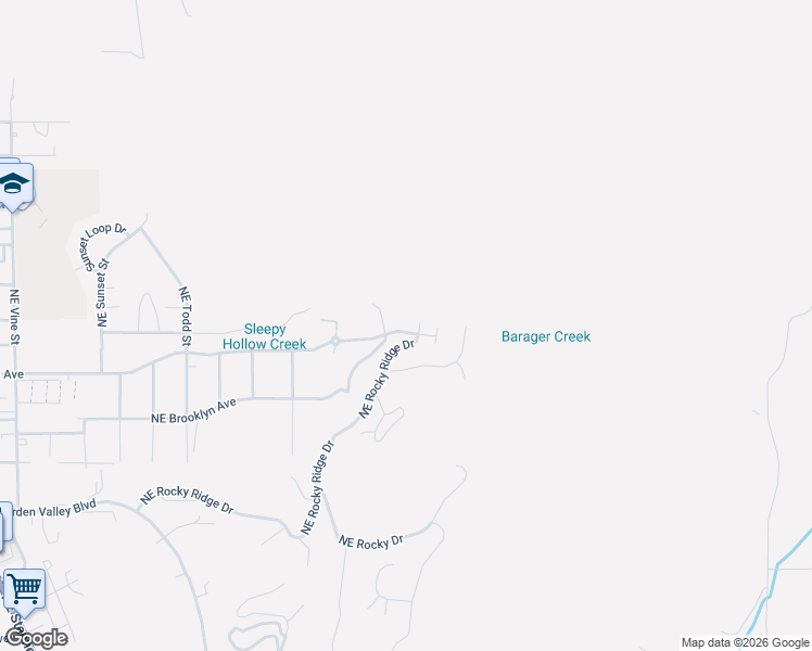 map of restaurants, bars, coffee shops, grocery stores, and more near 1698 Northeast Rocky Ridge Drive in Roseburg