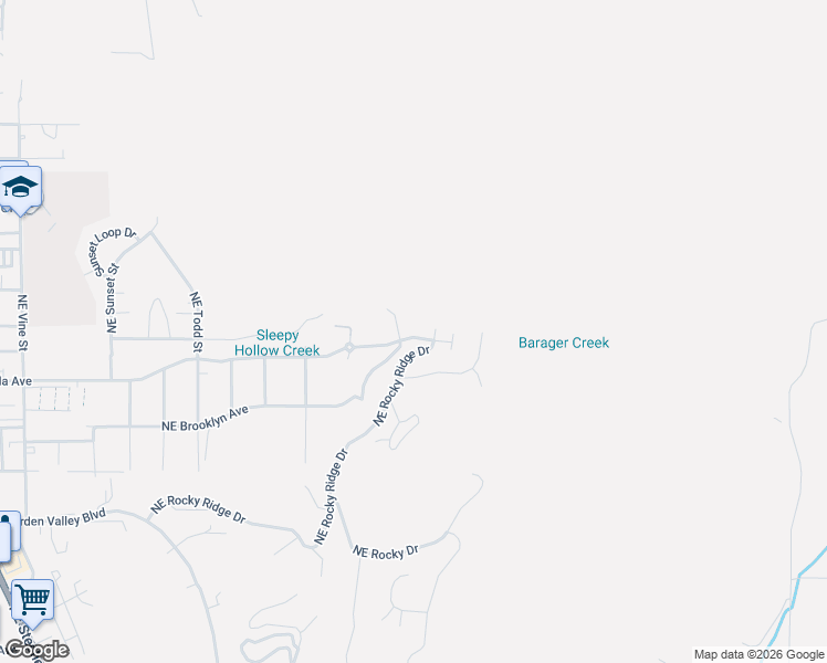 map of restaurants, bars, coffee shops, grocery stores, and more near 1698 Northeast Rocky Ridge Drive in Roseburg