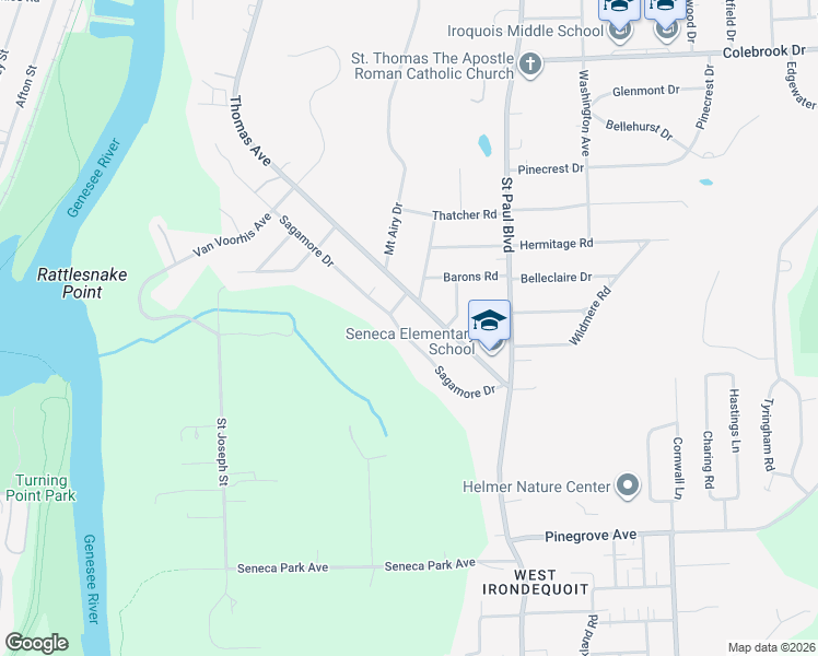 map of restaurants, bars, coffee shops, grocery stores, and more near 171 Sagamore Drive in Rochester
