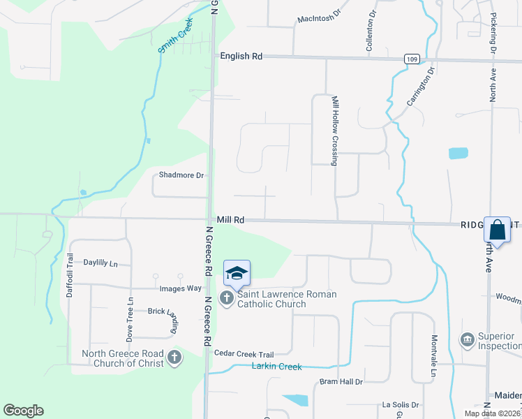 map of restaurants, bars, coffee shops, grocery stores, and more near 355 Mill Road in Rochester