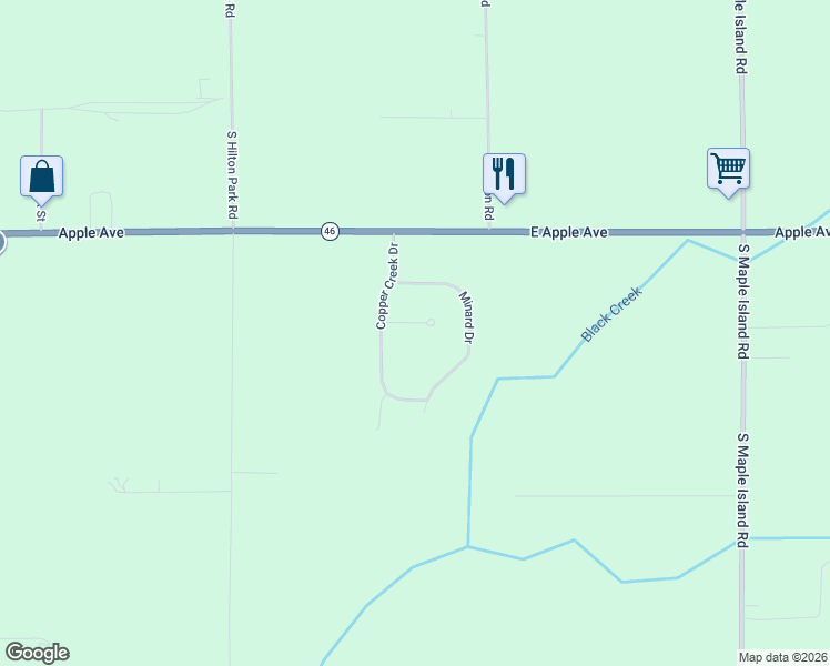 map of restaurants, bars, coffee shops, grocery stores, and more near 1176 Copper Creek Drive in Muskegon