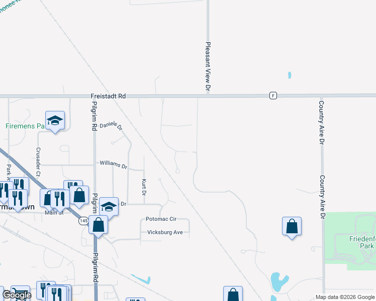 map of restaurants, bars, coffee shops, grocery stores, and more near 11716 Valley Court in Germantown