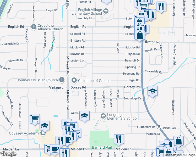 map of restaurants, bars, coffee shops, grocery stores, and more near 254 Hager Road in Rochester