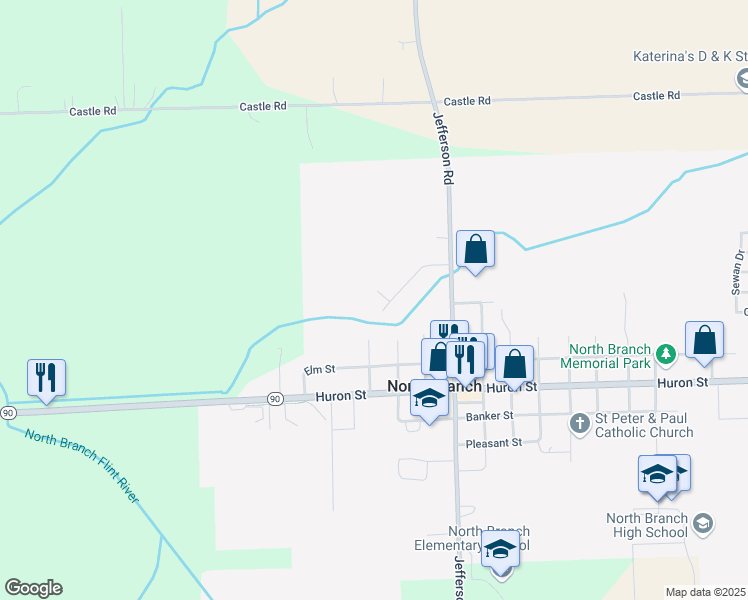 map of restaurants, bars, coffee shops, grocery stores, and more near 3893 Orr Drive in North Branch