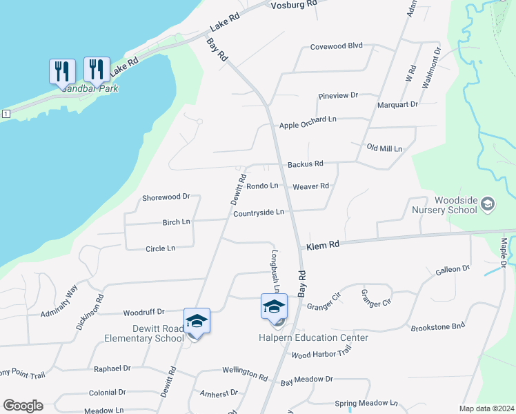 map of restaurants, bars, coffee shops, grocery stores, and more near 534 Countryside Lane in Webster