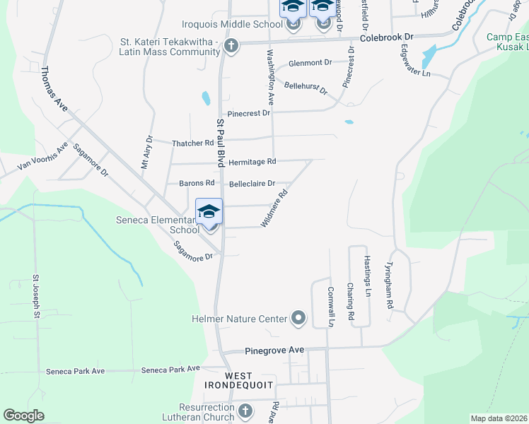 map of restaurants, bars, coffee shops, grocery stores, and more near 162 Wildmere Road in Rochester