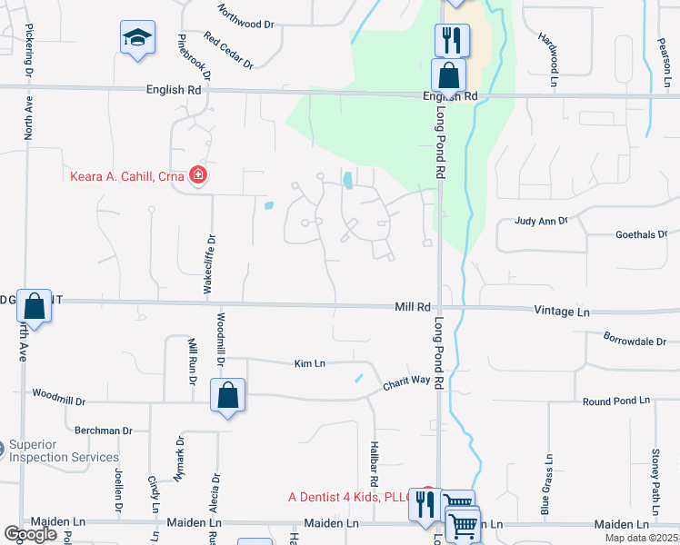 map of restaurants, bars, coffee shops, grocery stores, and more near 100 Mill Landing in Rochester