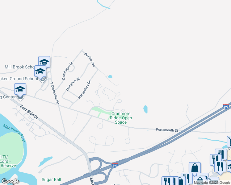 map of restaurants, bars, coffee shops, grocery stores, and more near 169 Portsmouth Street in Concord