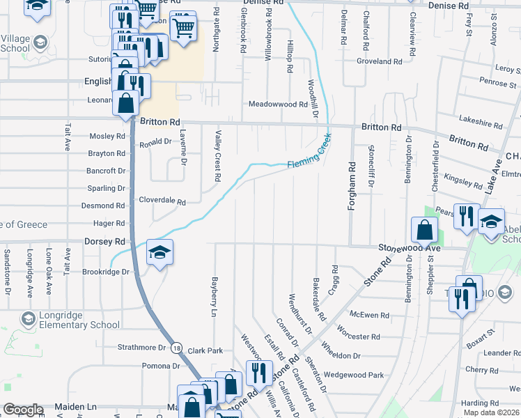 map of restaurants, bars, coffee shops, grocery stores, and more near 342 Conrad Drive in Rochester