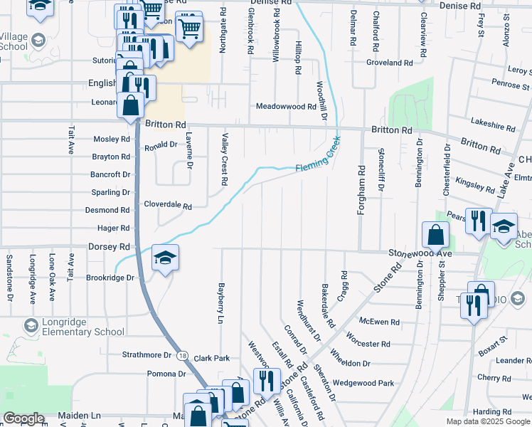 map of restaurants, bars, coffee shops, grocery stores, and more near 365 Estall Road in Rochester