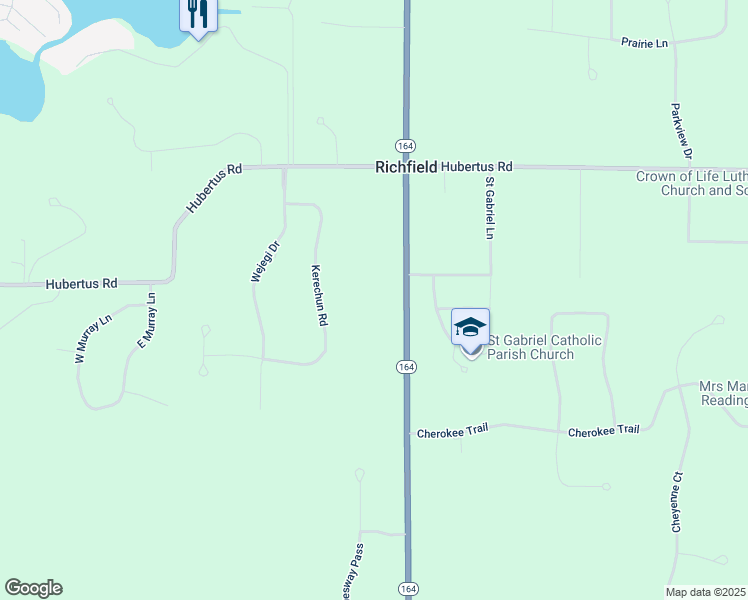 map of restaurants, bars, coffee shops, grocery stores, and more near 1211 Wisconsin 164 in Hubertus