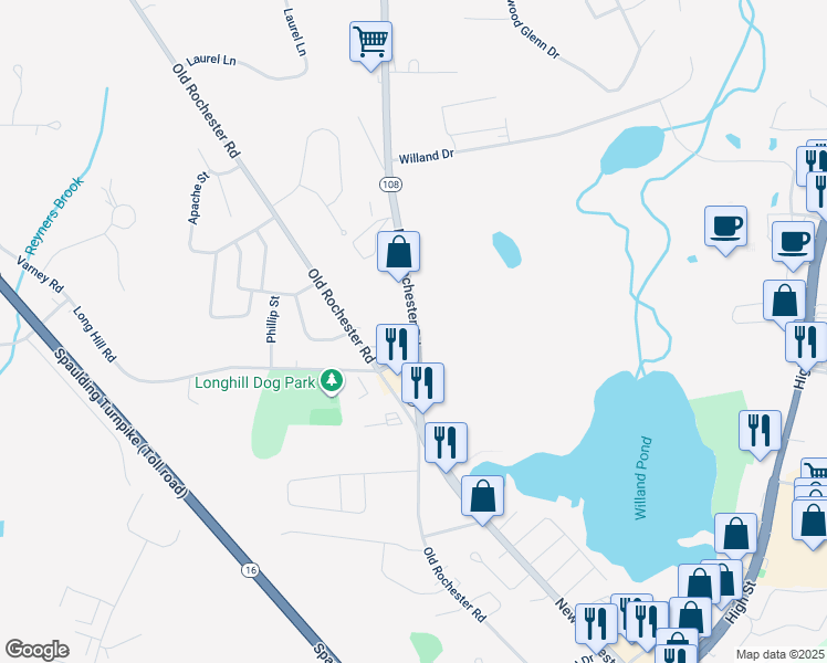 map of restaurants, bars, coffee shops, grocery stores, and more near 12 Highway 108 in Somersworth