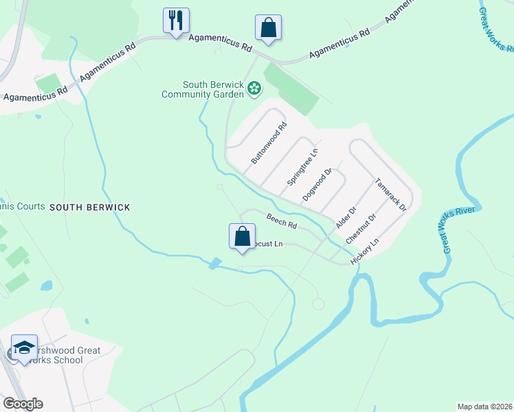 map of restaurants, bars, coffee shops, grocery stores, and more near 24 Beech Road in South Berwick