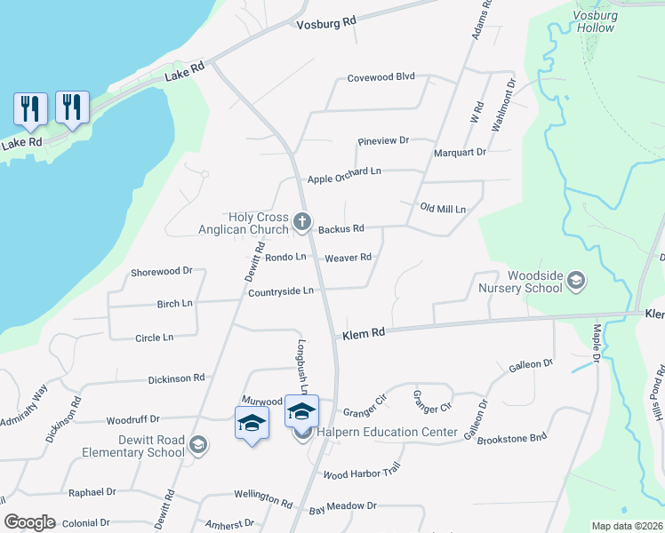 map of restaurants, bars, coffee shops, grocery stores, and more near 630 Bay Road in Webster