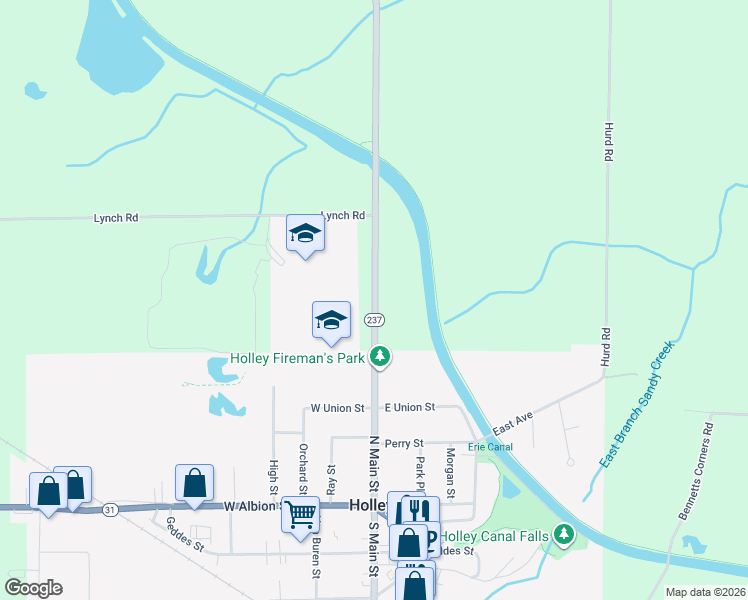 map of restaurants, bars, coffee shops, grocery stores, and more near 3800 North Main Street Road in Holley