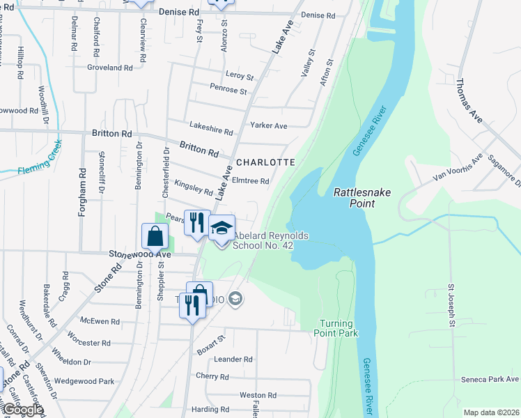 map of restaurants, bars, coffee shops, grocery stores, and more near 292 River Heights Circle in Rochester