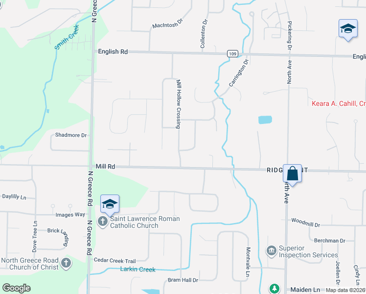map of restaurants, bars, coffee shops, grocery stores, and more near 21 Rose Dust Drive in Rochester