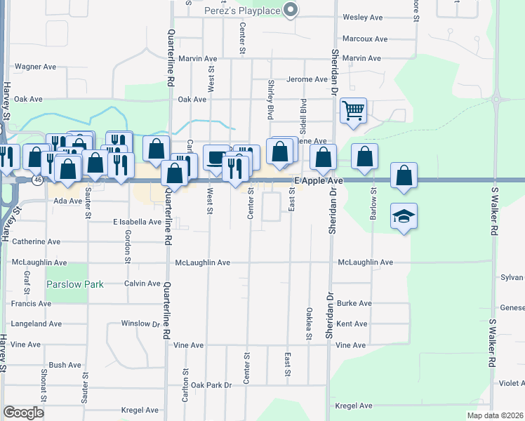 map of restaurants, bars, coffee shops, grocery stores, and more near in Muskegon