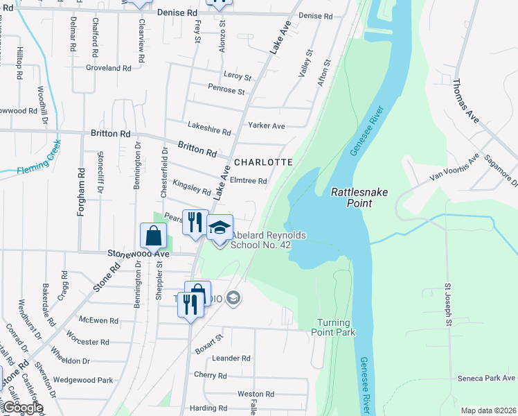 map of restaurants, bars, coffee shops, grocery stores, and more near 292 River Heights Circle in Rochester